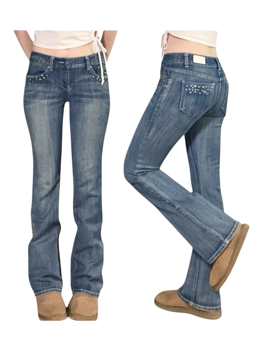 Inc | Y2K Blue Low Rise Studded Bootcut Jeans
